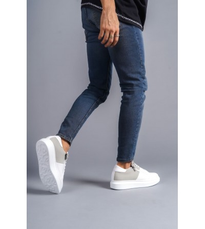 SLW155 Warrior Bağcıklı ve Fermuarlı Cilt Süet Erkek Günlük Sneaker Ayakkabı CSBT - Beyaz/Gri