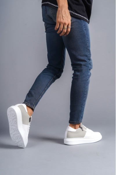 SLW155 Warrior Bağcıklı ve Fermuarlı Cilt Süet Erkek Günlük Sneaker Ayakkabı CSBT - Beyaz/Gri