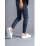 SLW155 Warrior Bağcıklı ve Fermuarlı Cilt Süet Erkek Günlük Sneaker Ayakkabı CSBT - Beyaz/Gri