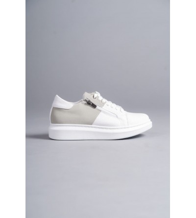 SLW155 Warrior Bağcıklı ve Fermuarlı Cilt Süet Erkek Günlük Sneaker Ayakkabı CSBT - Beyaz/Gri