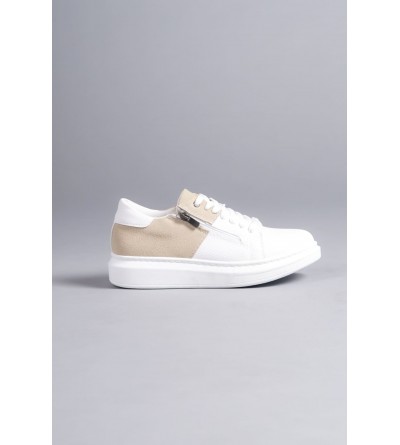 SLW155 Warrior Bağcıklı ve Fermuarlı Cilt Süet Erkek Günlük Sneaker Ayakkabı CSBT - Beyaz/Krem