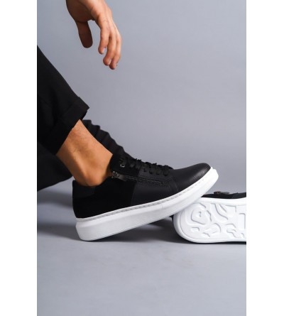 SLW155 Warrior Bağcıklı ve Fermuarlı Cilt Süet Erkek Günlük Sneaker Ayakkabı CSBT - Siyah