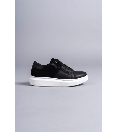 SLW155 Warrior Bağcıklı ve Fermuarlı Cilt Süet Erkek Günlük Sneaker Ayakkabı CSBT - Siyah