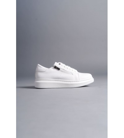 SLW155 Warrior Bağcıklı ve Fermuarlı Cilt Erkek Günlük Sneaker Ayakkabı CBT - Beyaz