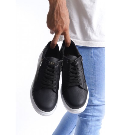 SLW155 Warrior Bağcıklı ve Fermuarlı Cilt Erkek Günlük Sneaker Ayakkabı CBT - Siyah