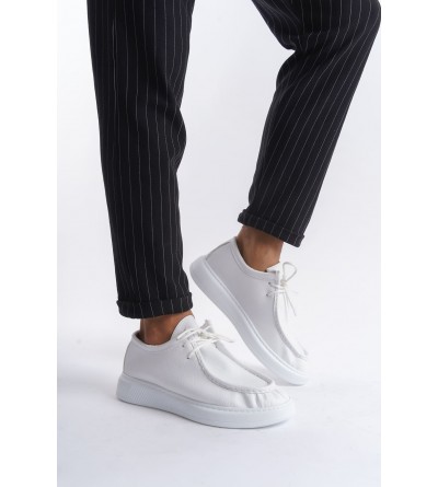 SLW170 Tornado Bağcıklı Cilt Erkek Günlük Spor Klasik Ayakkabı CBT - Beyaz