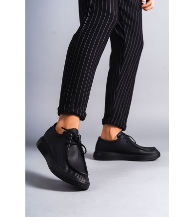 SLW170 Tornado Bağcıklı Cilt Erkek Günlük Spor Klasik Ayakkabı CST - Siyah