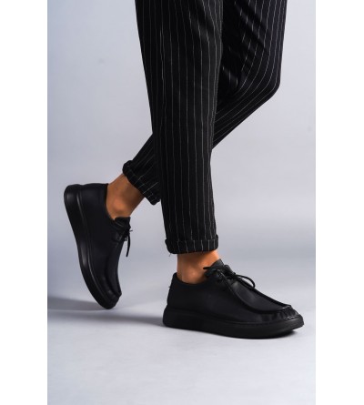 SLW170 Tornado Bağcıklı Cilt Erkek Günlük Spor Klasik Ayakkabı CST - Siyah