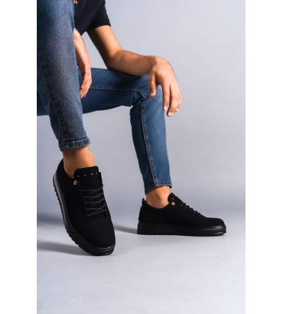 SLW152 Cool Bağcıklı Süet Erkek Günlük Spor Klasik Ayakkabı SST - Siyah