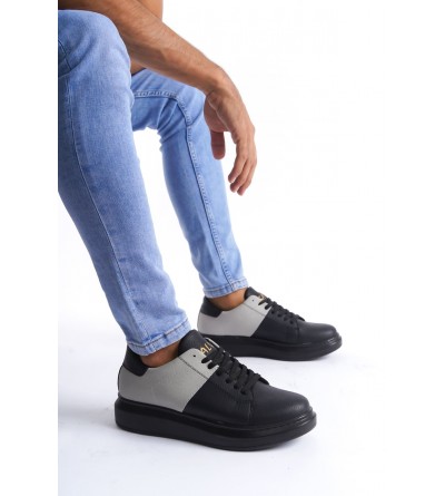 SLW151 Boost Bağcıklı Cilt Süet Erkek Günlük Sneaker Ayakkabı CSST - Siyah/Gri