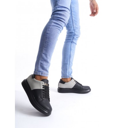 SLW151 Boost Bağcıklı Cilt Süet Erkek Günlük Sneaker Ayakkabı CSST - Siyah/Gri