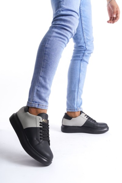 SLW151 Boost Bağcıklı Cilt Süet Erkek Günlük Sneaker Ayakkabı CSST - Siyah/Gri