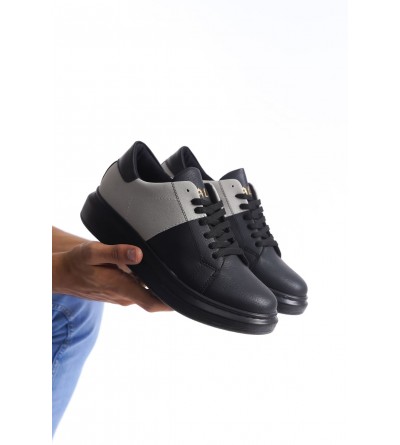 SLW151 Boost Bağcıklı Cilt Süet Erkek Günlük Sneaker Ayakkabı CSST - Siyah/Gri