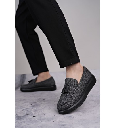 SLW154 Blaze Bağcıksız Püsküllü Keten Erkek Günlük Spor Klasik Ayakkabı KST - Gri