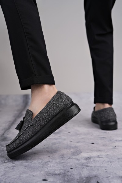 SLW154 Blaze Bağcıksız Püsküllü Keten Erkek Günlük Spor Klasik Ayakkabı KST - Gri