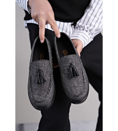 SLW154 Blaze Bağcıksız Püsküllü Keten Erkek Günlük Spor Klasik Ayakkabı KST - Gri