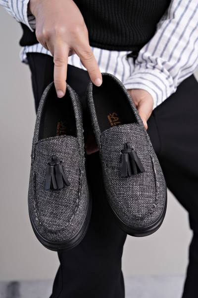 SLW154 Blaze Bağcıksız Püsküllü Keten Erkek Günlük Spor Klasik Ayakkabı KST - Gri