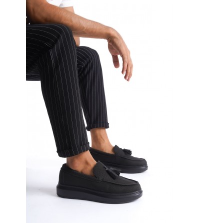 SLW154 Blaze Bağcıksız Püsküllü Keten Erkek Günlük Spor Klasik Ayakkabı KST - Siyah