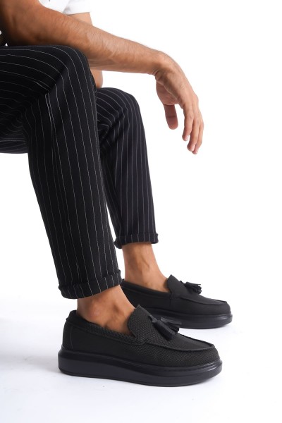 SLW154 Blaze Bağcıksız Püsküllü Keten Erkek Günlük Spor Klasik Ayakkabı KST - Siyah