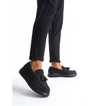 SLW154 Blaze Bağcıksız Püsküllü Keten Erkek Günlük Spor Klasik Ayakkabı KST - Siyah