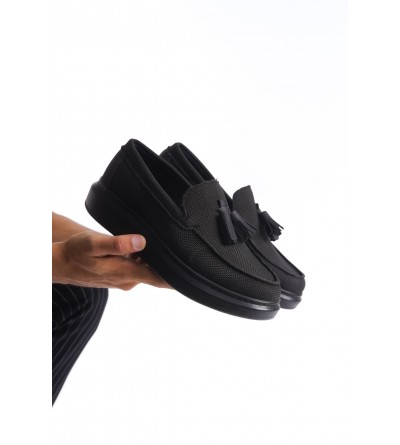 SLW154 Blaze Bağcıksız Püsküllü Keten Erkek Günlük Spor Klasik Ayakkabı KST - Siyah