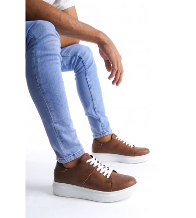 SLW151 Boost Bağcıklı Cilt Erkek Günlük Sneaker Ayakkabı CBT - Taba