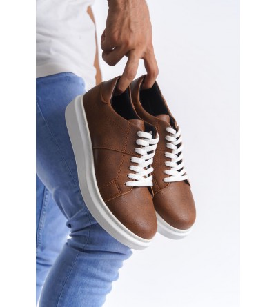 SLW151 Boost Bağcıklı Cilt Erkek Günlük Sneaker Ayakkabı CBT - Taba