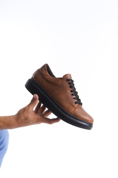 SLW151 Boost Bağcıklı Cilt Erkek Günlük Sneaker Ayakkabı CST - Taba