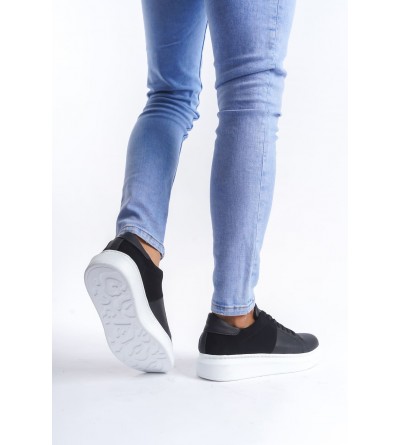 SLW151 Boost Bağcıklı Cilt Süet Erkek Günlük Sneaker Ayakkabı CSBT - Siyah