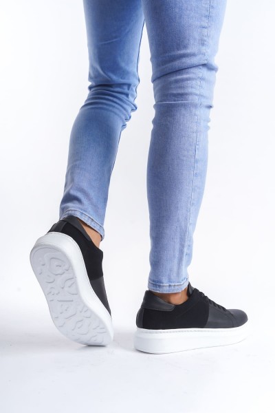 SLW151 Boost Bağcıklı Cilt Süet Erkek Günlük Sneaker Ayakkabı CSBT - Siyah