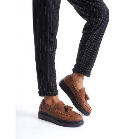 SLW154 Blaze Bağcıksız Püsküllü Cilt Erkek Günlük Spor Klasik Ayakkabı CST - Taba