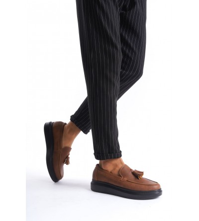 SLW154 Blaze Bağcıksız Püsküllü Cilt Erkek Günlük Spor Klasik Ayakkabı CST - Taba