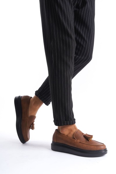 SLW154 Blaze Bağcıksız Püsküllü Cilt Erkek Günlük Spor Klasik Ayakkabı CST - Taba