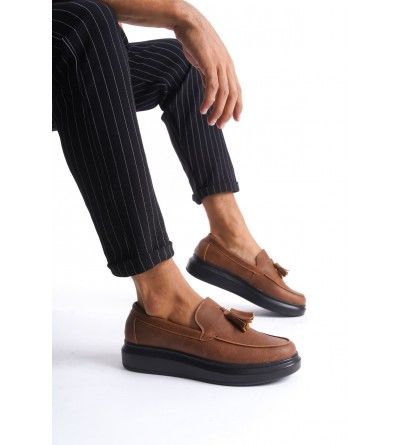 SLW154 Blaze Bağcıksız Püsküllü Cilt Erkek Günlük Spor Klasik Ayakkabı CST - Taba