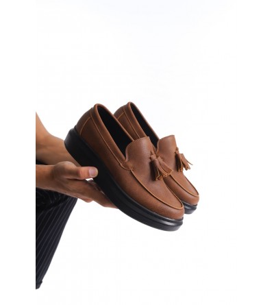 SLW154 Blaze Bağcıksız Püsküllü Cilt Erkek Günlük Spor Klasik Ayakkabı CST - Taba