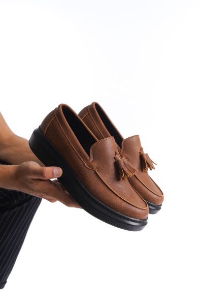 SLW154 Blaze Bağcıksız Püsküllü Cilt Erkek Günlük Spor Klasik Ayakkabı CST - Taba