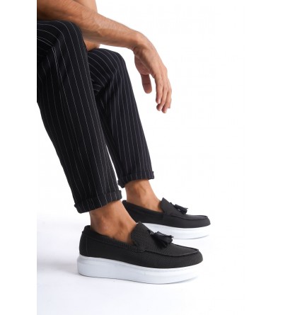 SLW154 Blaze Bağcıksız Püsküllü Keten Erkek Günlük Spor Klasik Ayakkabı KBT - Siyah