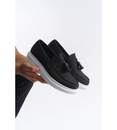 SLW154 Blaze Bağcıksız Püsküllü Keten Erkek Günlük Spor Klasik Ayakkabı KBT - Siyah