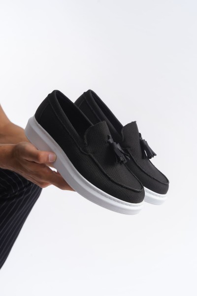 SLW154 Blaze Bağcıksız Püsküllü Keten Erkek Günlük Spor Klasik Ayakkabı KBT - Siyah