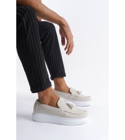 SLW154 Blaze Bağcıksız Püsküllü Keten Erkek Günlük Spor Klasik Ayakkabı KBT - Beyaz SLW154 Blaze Bağcıksız Püsküllü Keten Erkek Günlük Spor Klasik Ayakkabı KBT - Beyaz