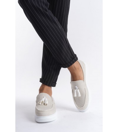 SLW154 Blaze Bağcıksız Püsküllü Keten Erkek Günlük Spor Klasik Ayakkabı KBT - Beyaz SLW154 Blaze Bağcıksız Püsküllü Keten Erkek Günlük Spor Klasik Ayakkabı KBT - Beyaz