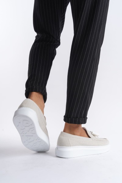 SLW154 Blaze Bağcıksız Püsküllü Keten Erkek Günlük Spor Klasik Ayakkabı KBT - Beyaz