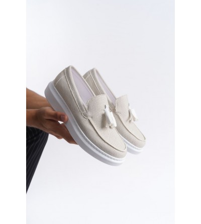 SLW154 Blaze Bağcıksız Püsküllü Keten Erkek Günlük Spor Klasik Ayakkabı KBT - Beyaz SLW154 Blaze Bağcıksız Püsküllü Keten Erkek Günlük Spor Klasik Ayakkabı KBT - Beyaz