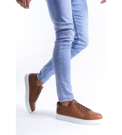 SLW166 Prestige Bağcıklı Cilt Kapitone Desenli Erkek Günlük Sneaker Ayakkabı CBT - Taba