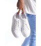 SLW166 Prestige Bağcıklı Cilt Kapitone Desenli Erkek Günlük Sneaker Ayakkabı CBT - Beyaz
