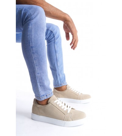 SLW165 Elite Bağcıklı Süet Erkek Günlük Sneaker Ayakkabı SBT - Krem