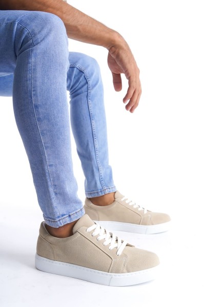 SLW165 Elite Bağcıklı Süet Erkek Günlük Sneaker Ayakkabı SBT - Krem