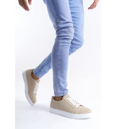 SLW165 Elite Bağcıklı Süet Erkek Günlük Sneaker Ayakkabı SBT - Krem