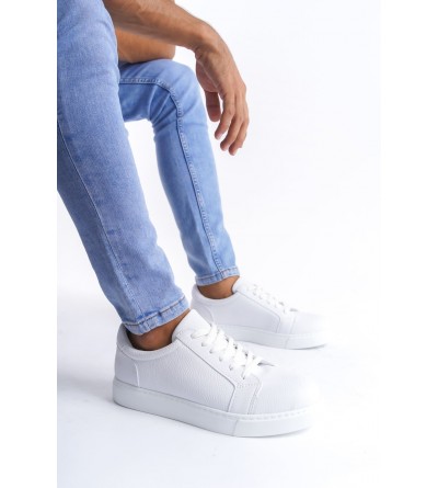 SLW165 Elite Bağcıklı Cilt Erkek Günlük Sneaker Ayakkabı CBT - Beyaz