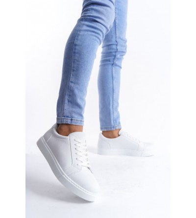 SLW165 Elite Bağcıklı Cilt Erkek Günlük Sneaker Ayakkabı CBT - Beyaz